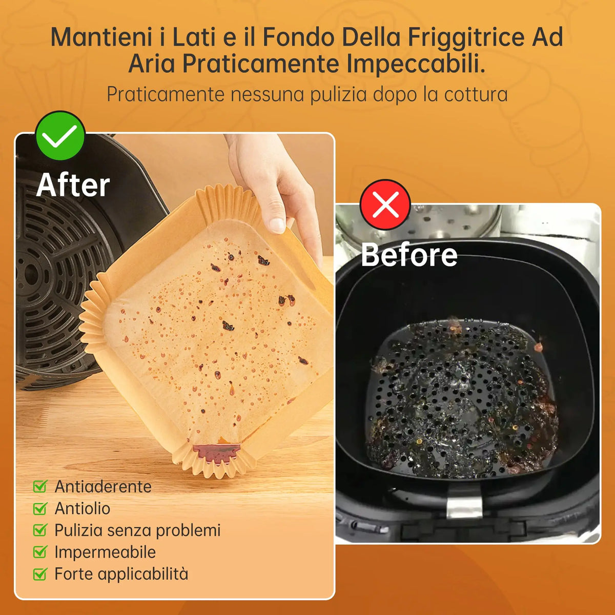 Carta forno per friggitrice ad aria, 100 pezzi contenitori usa e getta in carta per teglia friggitrice ad aria, accessori friggitrice ad aria per Microonde, 16cm x 4.5cm