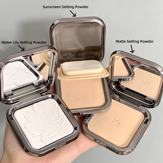 KIKO Cipria compatta per il viso, effetto matte, protezione solare, fissante, controllo del sebo, lunga durata, con specchio e applicatore a forma di piumino, adatta a tutti i tipi di pelle.