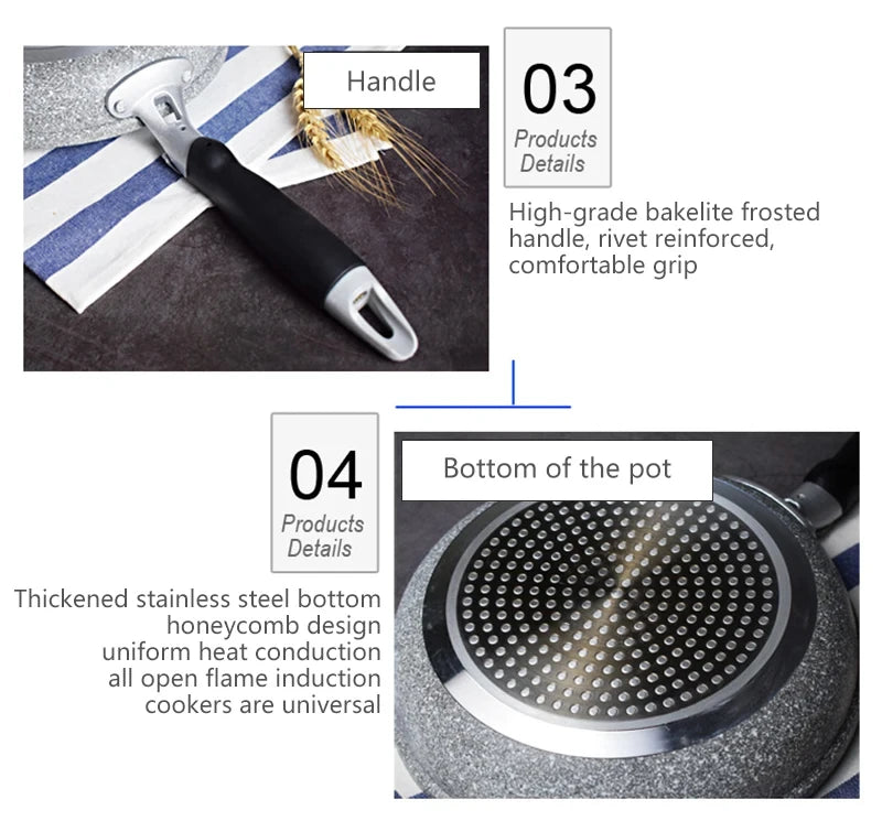 Durevole pietra friggitrice Pan28/26/24/20cm Wok padella antiaderente calderone fornello a induzione pentole Pancake uovo fornello a Gas casa
