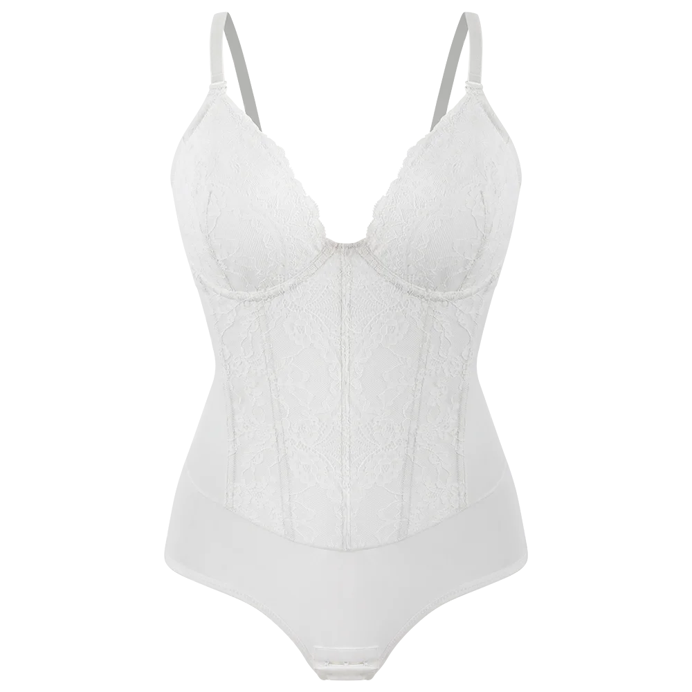 Body modellante in pizzo da donna con ferretto, controllo della pancia, modellante per tutto il corpo, corsetto con scollo a V, top, tuta, slip, lingerie, abbigliamento sexy