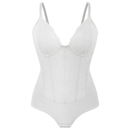 Body modellante in pizzo da donna con ferretto, controllo della pancia, modellante per tutto il corpo, corsetto con scollo a V, top, tuta, slip, lingerie, abbigliamento sexy