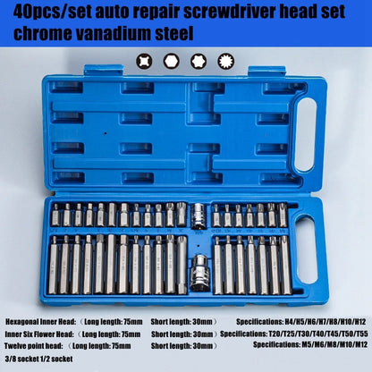 40 pezzi Torx Star Spline Set di punte a esagono incassato Kit di strumenti Cacciavite di precisione Bit Attrezzatura per garage Strumenti di riparazione professionali per auto