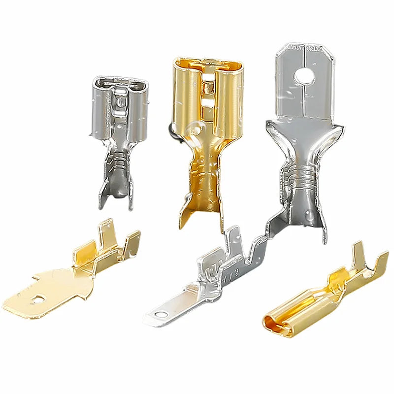 Confezione da 120 pezzi, terminale a crimpare oro/argento, femmina 2,8/4,8/6,3 mm senza maschio, connettore cavo, terminali elettrici
