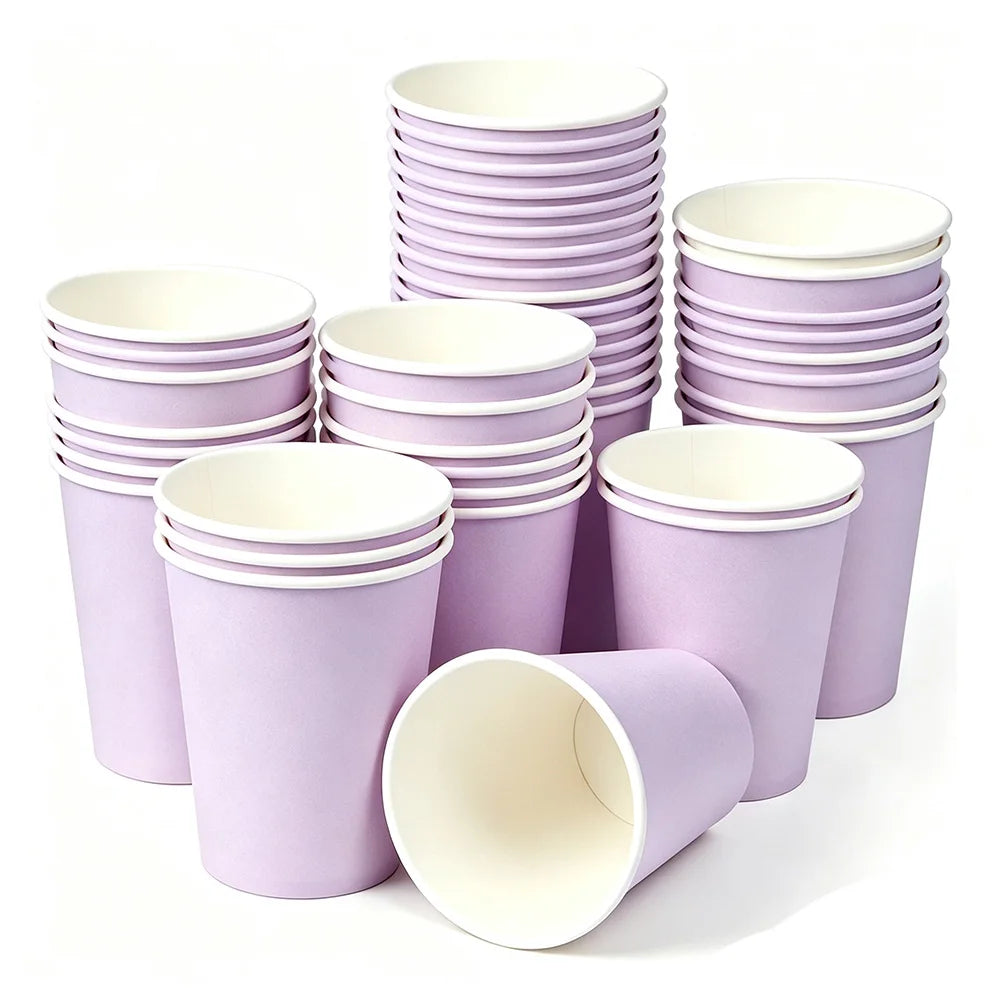 Confezione da 10/30/50/100 pezzi: bicchieri di carta monouso, tazze per bevande, bicchieri di carta a tinta unita, disponibili in 10 colori, ideali per feste di compleanno, matrimoni, baby shower e altre occasioni.