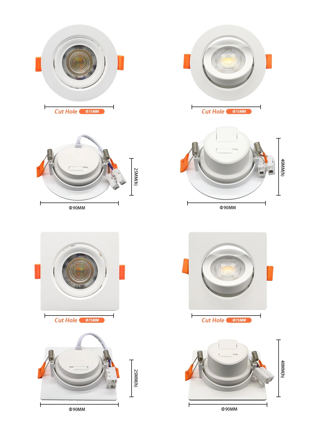 Faretto Orientabile 7W con Regolazione Colore 3000K 4000K 6000K, Illuminazione CCT 7W, Sostituzione Downlight per Illuminazione Direzionale Domestica (1-10 Pezzi)
