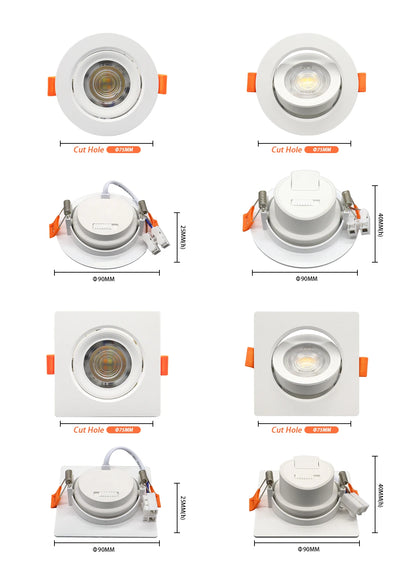 Faretto Orientabile 7W con Regolazione Colore 3000K 4000K 6000K, Illuminazione CCT 7W, Sostituzione Downlight per Illuminazione Direzionale Domestica (1-10 Pezzi)