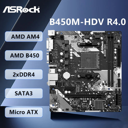 ASROCK B450M-HDV R4.0 AMD B450 Scheda madre AM4 Supporto Ryzen 5 5600 5500 Ryzen 7 5700G 3700X 3 3200G CPU DDR4 M.2 HDMI Micro ATX