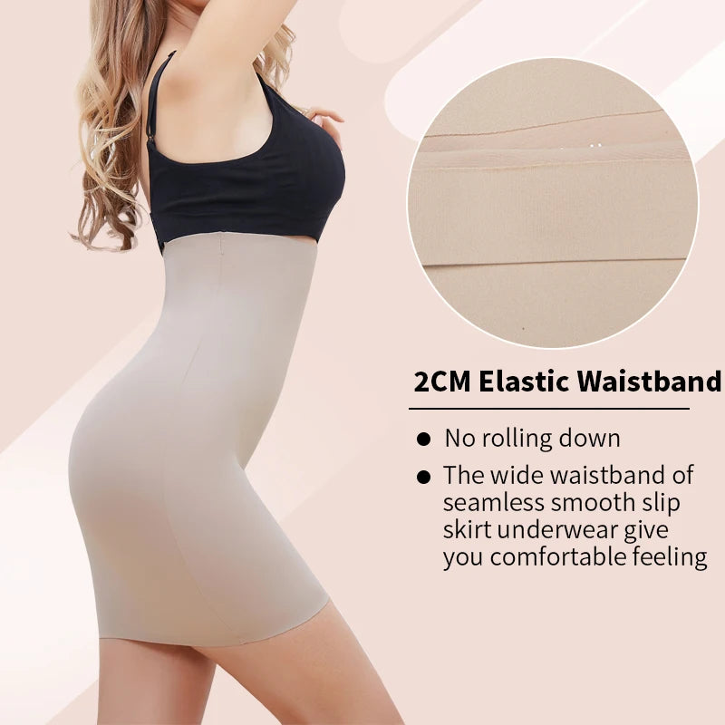 Sottogonna antiscivolo sopra il ginocchio Mezze sottoveste per abiti Shapewear Body Shaper Nuova gonna corta liscia per la biancheria intima con controllo della pancia