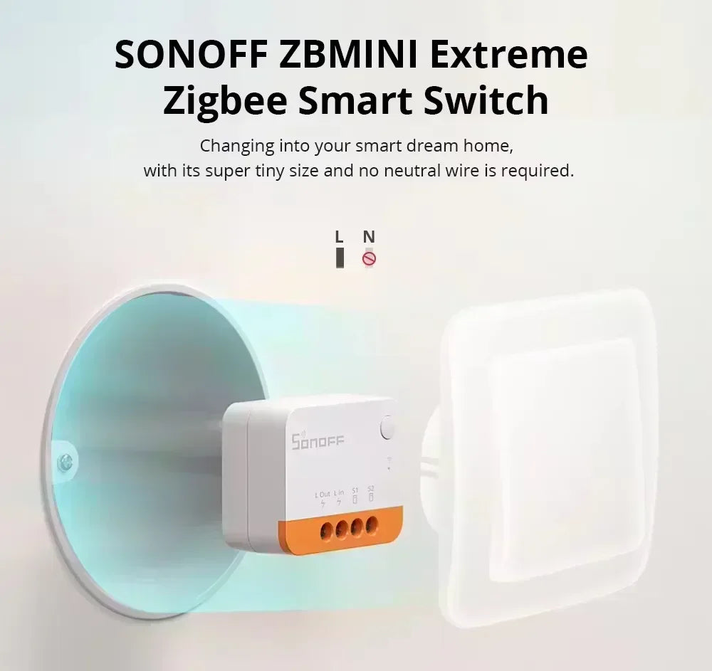 SONOFF ZBMINI L2 Extreme ZigBee Smart Switch Nessun cavo neutro richiesto Interruttore di controllo a 2 vie a 1 banda Funziona vocale Alexa con ZBBridge