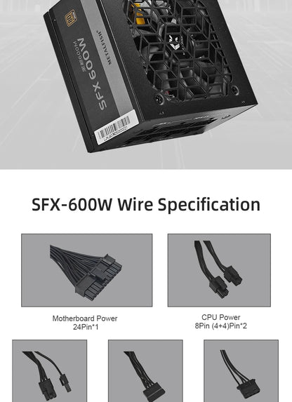 METALFISH SFX 80Plus Bronzo 500/600W PSU Nero Alimentatore Full-Modular per Mini ITX Chassis Piccolo Computer Case Ingresso 100/240V