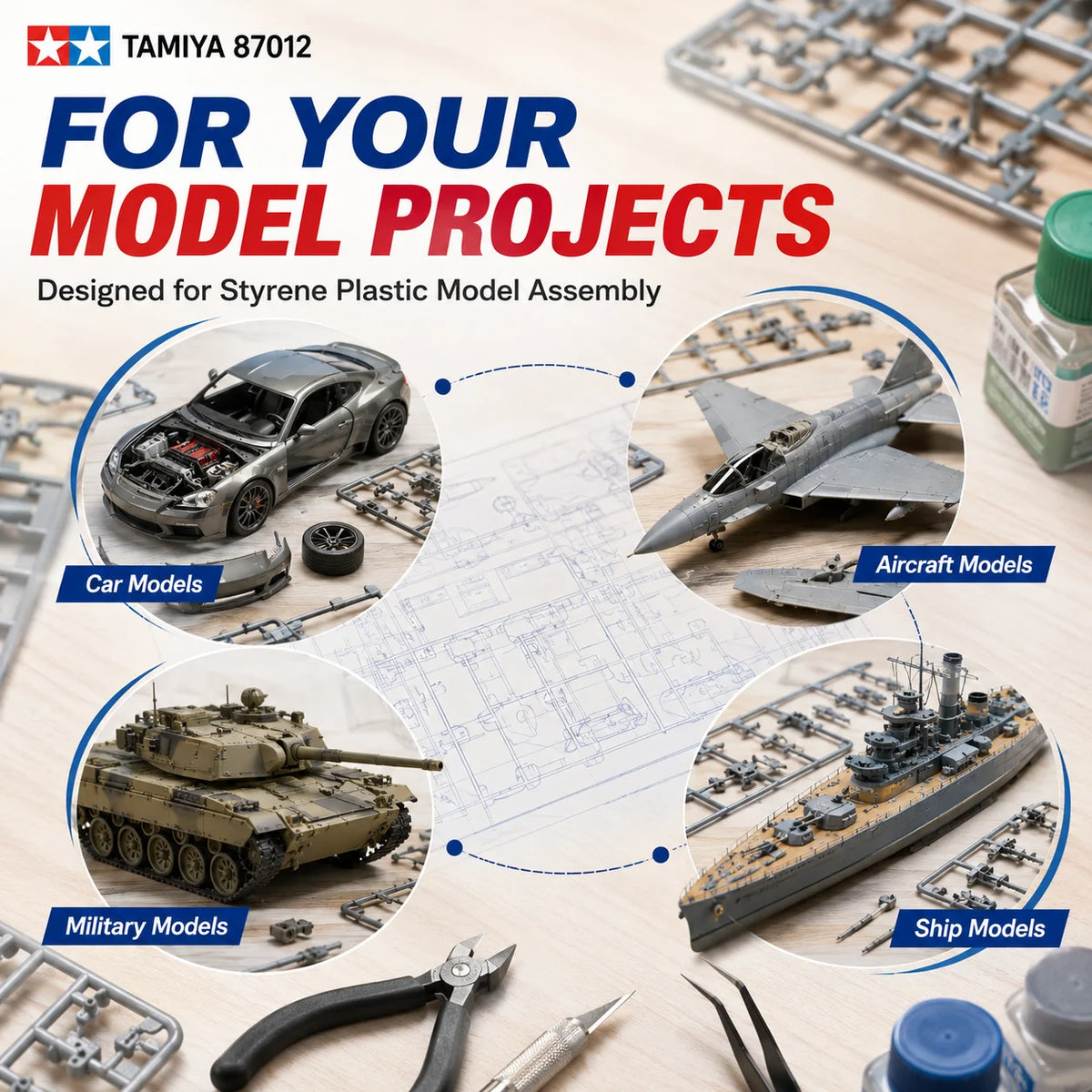 Adesivo in plastica TAMIYA 87012 per modellismo in stirolo, colla di precisione per assemblaggio kit, 20ml