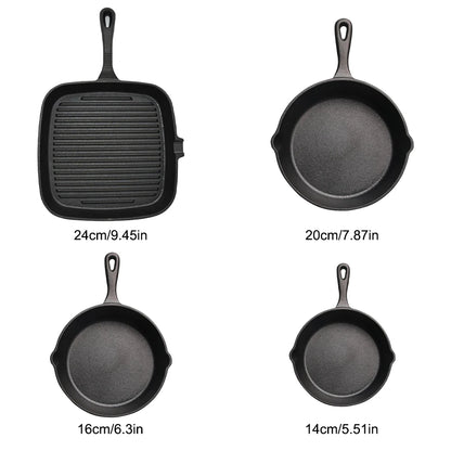 Set di 4 Padelle in Ghisa Antiaderenti Pretrattate per Cucinare e Friggere