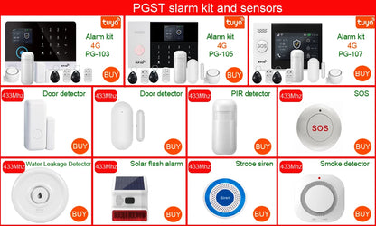 Sistema di allarme domestico PGST, 4G, WIFI, GSM, allarme di sicurezza, antifurto con sensore di movimento per porte, controllo tramite l'app Tuya Smart, compatibile con