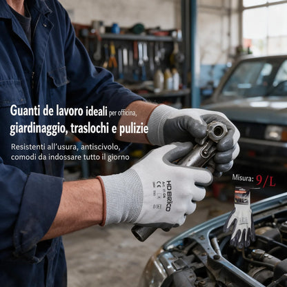 12 paia di guanti da lavoro protettivi con rivestimento in nitrile, trattati sul palmo per aumentare l’aderenza, resistenti all’usura, all’olio e allo scivolamento, adatti per l’industria, l’edilizia, i magazzini e