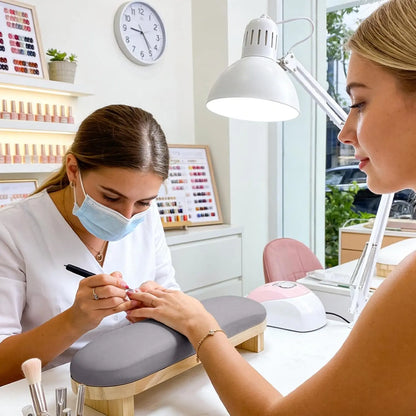 Cuscino Poggiamani Professionale per Manicure con Base in Legno – Supporto Ergonomico per Nail Art, Disponibile in Grigio e Caffè Latte
