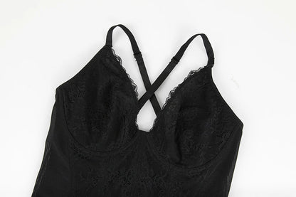 Body modellante in pizzo da donna con ferretto, controllo della pancia, modellante per tutto il corpo, corsetto con scollo a V, top, tuta, slip, lingerie, abbigliamento sexy