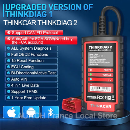 Thinkdiag 2 Ediag Plus Strumenti Diagnostici OBD2 con Protocollo CAN FD, Bluetooth, Codifica ECU, Test Attivo, Scanner OBD2 per Tutti i Sistemi