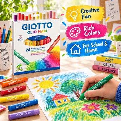 GIOTTO OLIO MAXI Pastelli a Olio Jumbo Set 12/24 Colori, Texture Morbida, Colori Vivaci, Materiali Artistici per Bambini, Scuola, Disegno, Pittura, Hobby Creativo