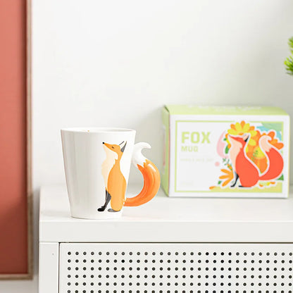 Tazza in Ceramica Creativa a Forma di Animale, Tazza da Caffè in Ceramica con Volpe Cartoon, Manico a Coda di Volpe, Tazze Personalizzate per Acqua