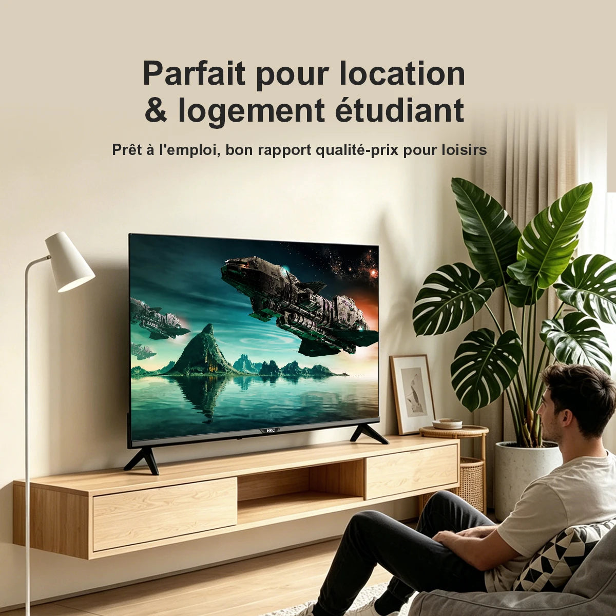 HKC 42Q1L Smart TV FHD da 42 Pollici VIDAA con Pannello Sharp, DVB T2 S2 C Completo, HDR10, Audio Dolby e Porte HDMI, AV, Jack per Cuffie