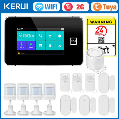 KERUI 2G WIFI GSM Sistema di Allarme Domestico Set Touch Screen da 4.3 pollici Sistema di Allarme di Sicurezza Tuya Smart App Alexa per la Casa Antifurto