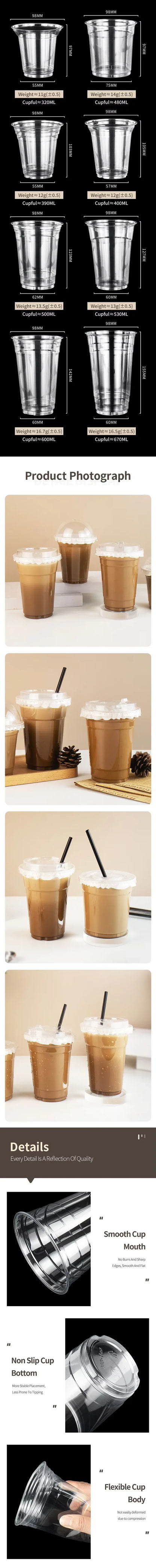 400ml 100% biodegradabile riciclabile trasparente usa e getta per bevande in plastica Pla tè al latte caffè tazza di liquido con cannuccia