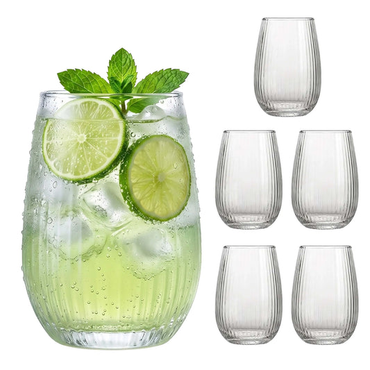 Bicchieri da bibita, set di 6, trasparenti, per acqua succhi cocktail e bevande calde, in vetro, lavabili in lavastoviglie, 400 ml, Relaxdays