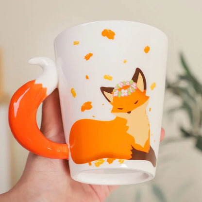 Tazza in Ceramica Creativa a Forma di Animale, Tazza da Caffè in Ceramica con Volpe Cartoon, Manico a Coda di Volpe, Tazze Personalizzate per Acqua