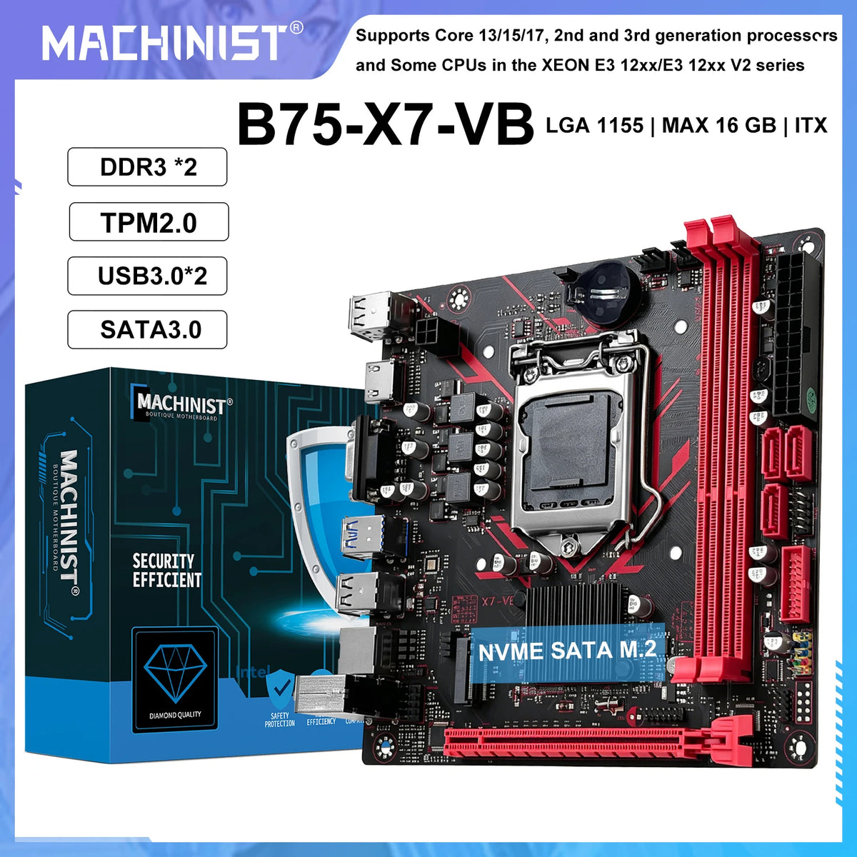 Scheda madre MACHINIST B75 X7 VB LGA1155 Supporto Dualchannel DDR3 RAM CoreI3/I5/I7 CPU 2/3Gen per computer da gioco USB3.0 SATA3.0