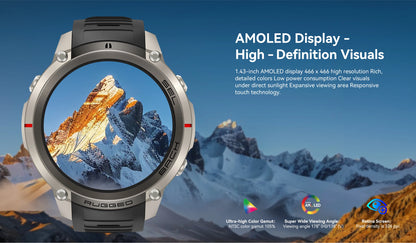 2026 NUOVO Smartwatch con Mappe Offline per Uomo, Display AMOLED HD da 1,43 Pollici, GPS Esterno Integrato, Bussola, Altimetro, Impermeabile 5ATM, Orologio Sportivo per Nuoto, Ciclismo e Corsa
