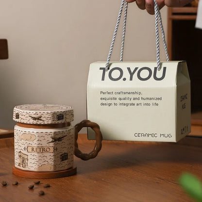 Tazze in ceramica retrò creative, alto livello di aspetto, tazze famose in Internet, souvenir di lusso leggero, tazze da caffè con LIDS