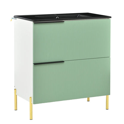 Mobiletto per lavabo da bagno con lavabo in ceramica, lavabo singolo con cassetti in MDF, organizer per mobile da bagno in piedi con lavabo