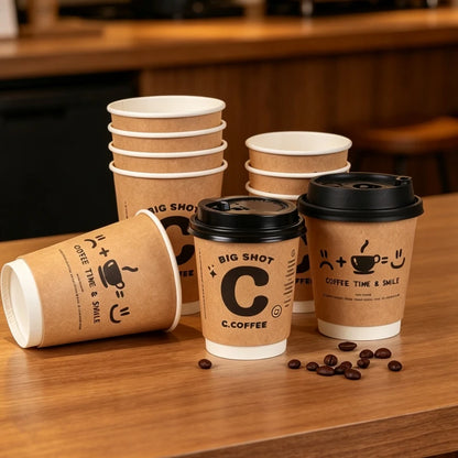 50 bicchieri di carta kraft usa e getta da 8/10/14oz, a doppia parete, isolati, per caffè, tè, latte e succhi, ideali per caffetterie e negozi.