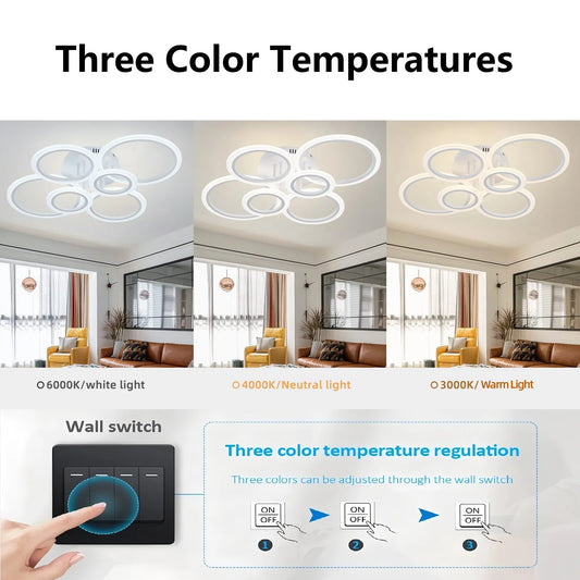 Lampadario a LED IRALAN con 3 Temperature di Colore per Illuminazione di Soggiorno, Studio, Camera da Letto, Decorazione d'Interni