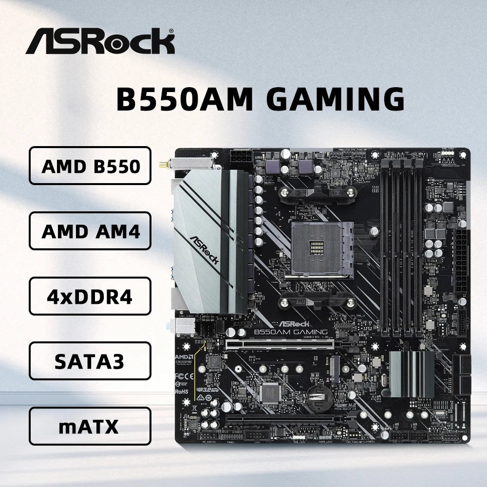 Scheda madre ASRock B550AM GAMING, compatibile con CPU AMD 3600, 5600G, 5700X, 5700x3D, 5800X3D, socket B550 AM4, DDR4, HDMI, M.2, formato MATX, PCIe 4.0.