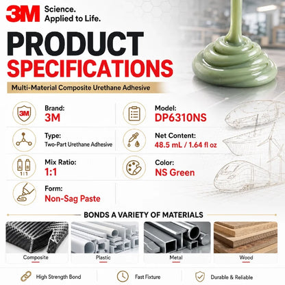 Originale 3M DP6310NS Scotch Weld Adesivo in uretano 50ML Verde Multi-Materiale Composito Adesivo strutturale Colla ad alta resistenza