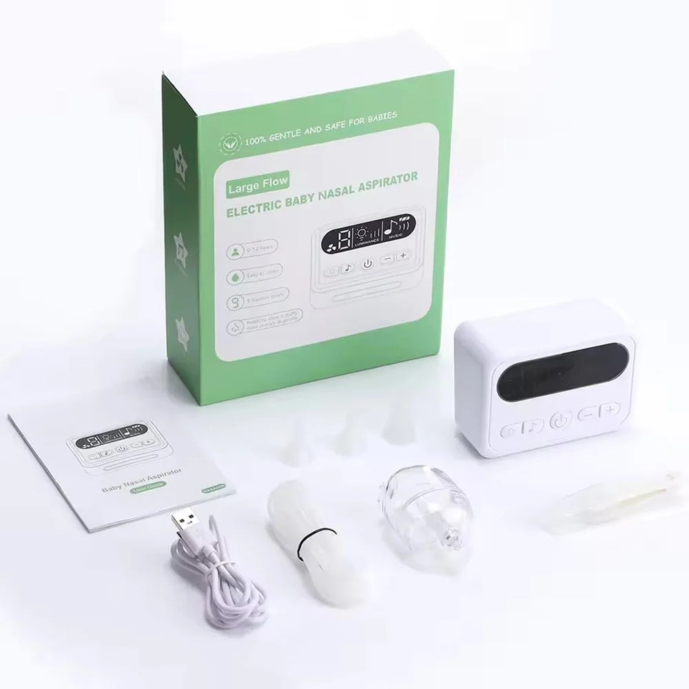 Aspiratore Nasale Elettrico per Neonati di Alta Qualità, Comodo Aspiratore per Muco con 3 Ugelli, Silenzioso, Display LCD e Musica Integrata
