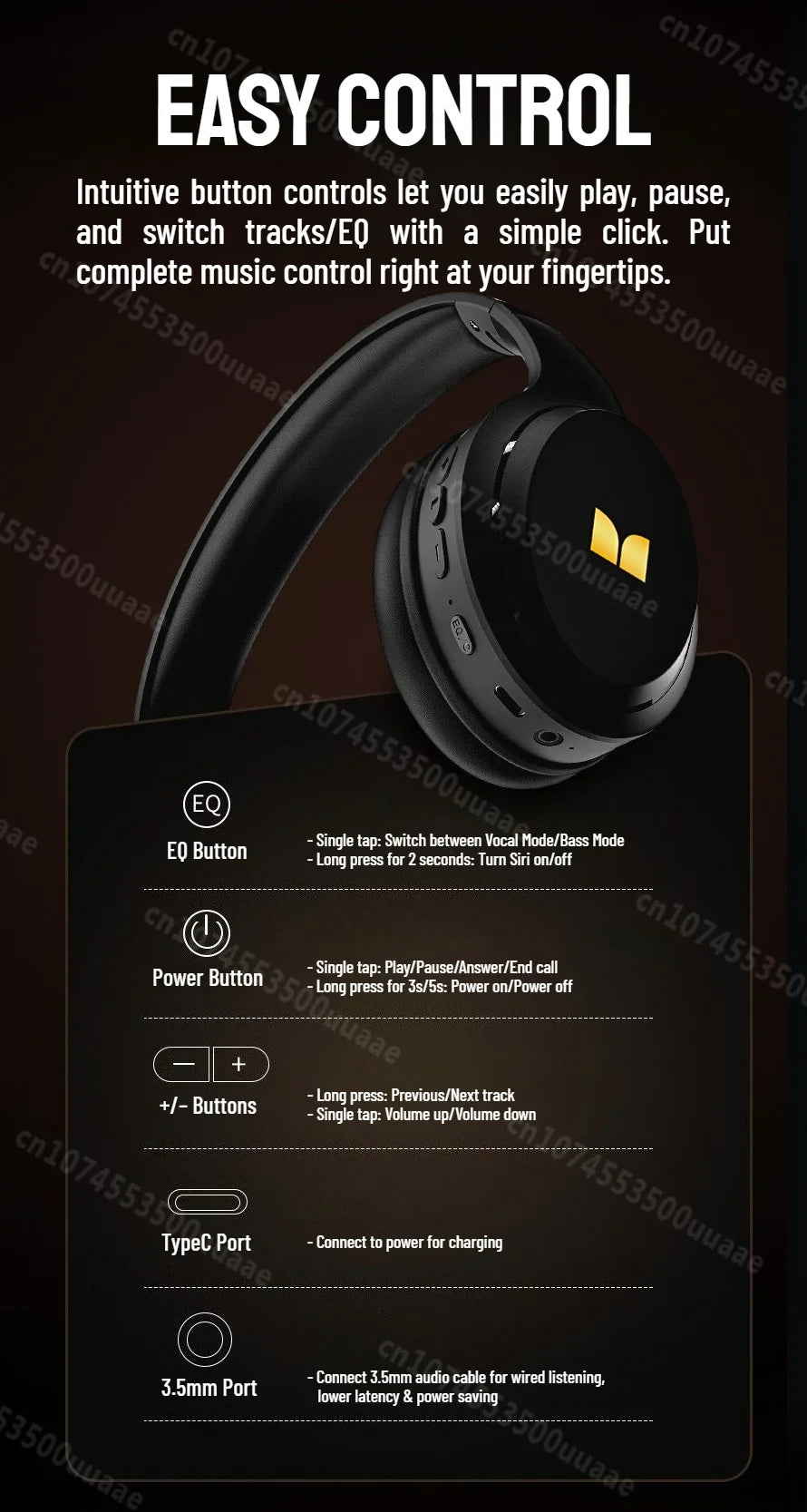 Cuffie Bluetooth 6.0 Monster N21 con Doppia Modalità EQ, Auricolari Stereo Immersivi, Pieghevoli Over-Ear, con Microfono, Cablate/Wireless