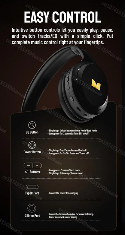 Cuffie Bluetooth 6.0 Monster N21 con Doppia Modalità EQ, Auricolari Stereo Immersivi, Pieghevoli Over-Ear, con Microfono, Cablate/Wireless