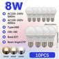 1-10 Pezzi Lampadine LED 8W AC 110V 220V E27, Illuminazione Calda e Diurna, RA80, per Casa, Lampade di Alta Qualità