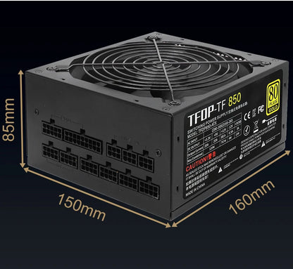 Alimentatore oro 850w 80 Plus 110V/220V Sorgente PC PFC attivo modulare completa per alimentatore per computer da gioco Alimentatore video