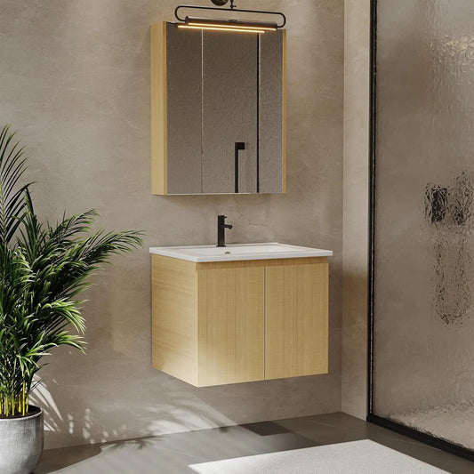 Mobile Bagno con Doppia Anta e Lavabo da 60 cm - Lavabo Sospeso con Base, Lavabo in Ceramica da 60 cm