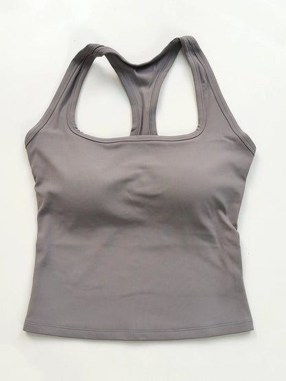 Reggiseno sportivo da donna con scollo quadrato e schiena incrociata, con imbottiture fisse antiurto per yoga, pilates, corsa e palestra