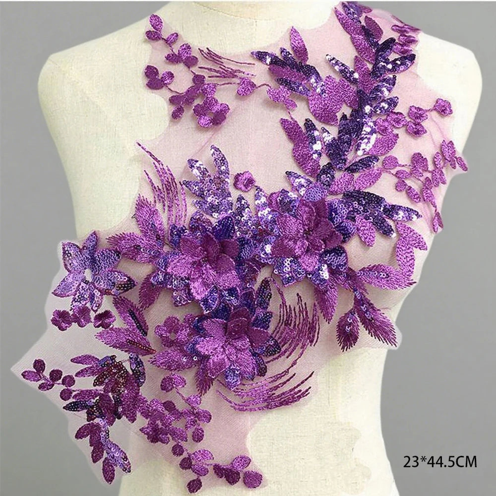 Tessuto per toppe ricamate con fiori eleganti viola per abiti, tende per la casa, accessori per abbigliamento da festa, riparazioni di applique per cucire