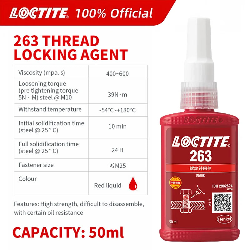 100% originale Loctite 243 242 222 262 263 270 271 277 290 Colla per viti 50ml Frenafiletti Colla anaerobica Fissatore per viti
