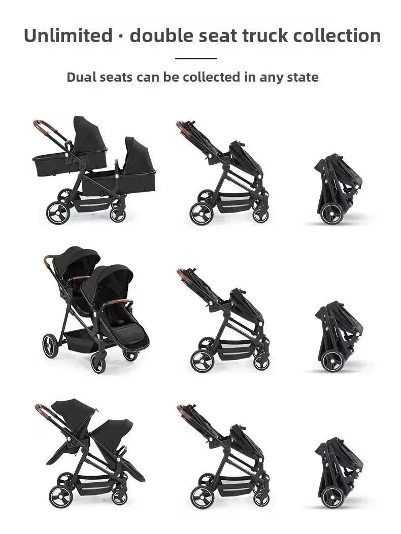 Passeggino Doppio per Bambini da Esterno, Multifunzionale 3-in-1, con Due Seggiolini Auto per Bambini