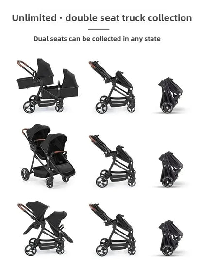 Passeggino Doppio per Bambini da Esterno, Multifunzionale 3-in-1, con Due Seggiolini Auto per Bambini