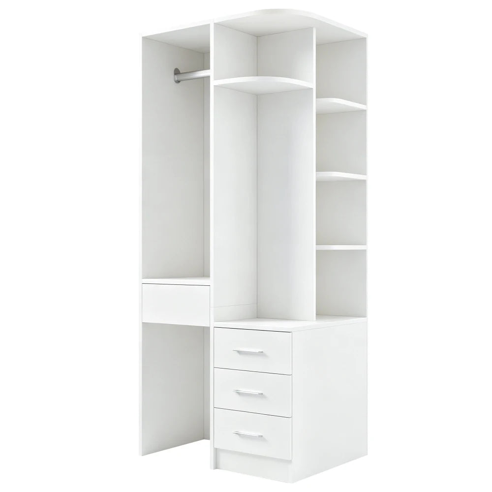 Armadio Moderno Multifunzionale Autoportante, 70 × 55 × 175 Cm, Mobile per la Conservazione dei Vestiti con Finitura in Legno di Alta Qualità, Scomparti di Stoccaggio a Più Livelli Integrati e Ampio Appendiabiti, Pratico
