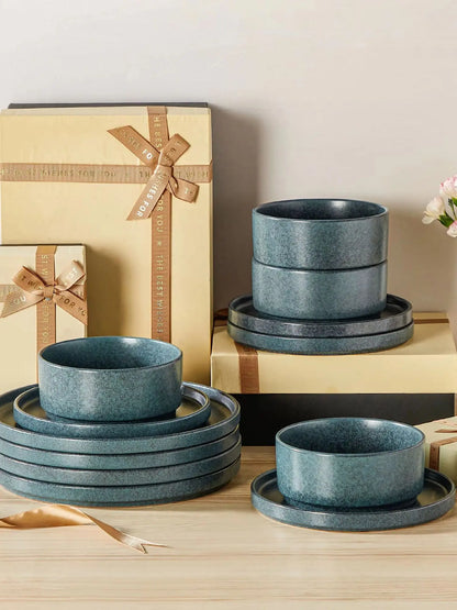 Vancasso WEBB Set di stoviglie in gres da 12 pezzi, include piatti piani, piatti da dessert e ciotole per cereali, per 4 persone