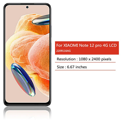 6.67 "AMOLED Per Xiaomi Redmi Note 12 Pro 4G Display LCD Touch Screen Digitizer Assembly Sostituzione ‎ 2209116 AG LCD